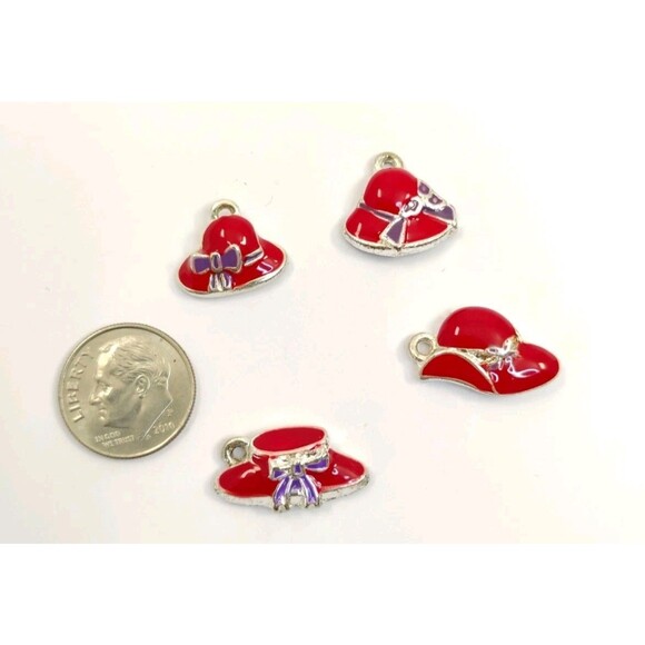 Red Hat Society Enameled Metal Charms Assorted Lot of 4 - Picture 10 of 11
